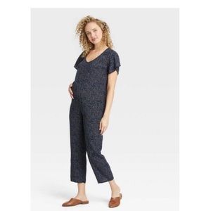 THE NINES BY HATCH Black Floral Cropped Maternity Jumpsuit Size Medium NWT